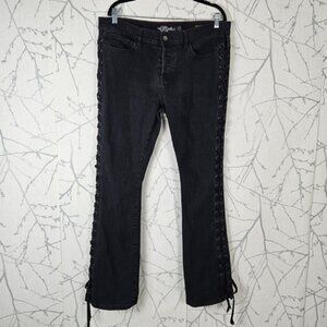 Lip Service Black Wash Mid Rise Lace Up Rocker Bootcut Jeans